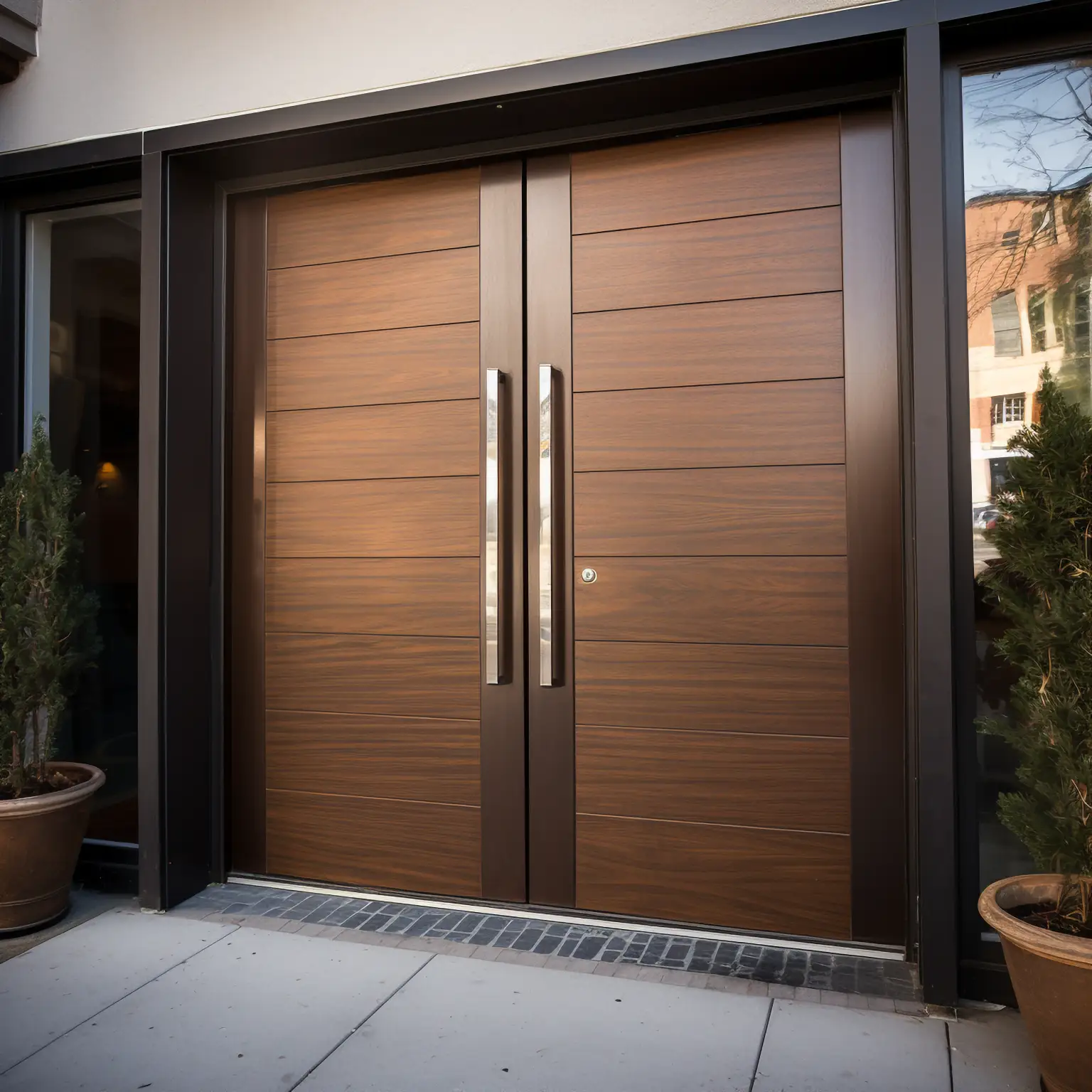 Contemporary exterior commercial architectural wood doors